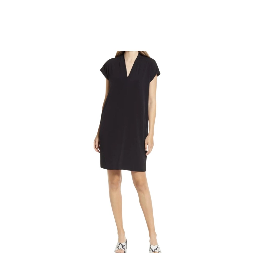 Nordstrom Halogen Womens Black V-Neck Shift Dress Size Medium